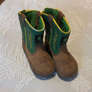 John Deere Kids Green and Tan Boots
